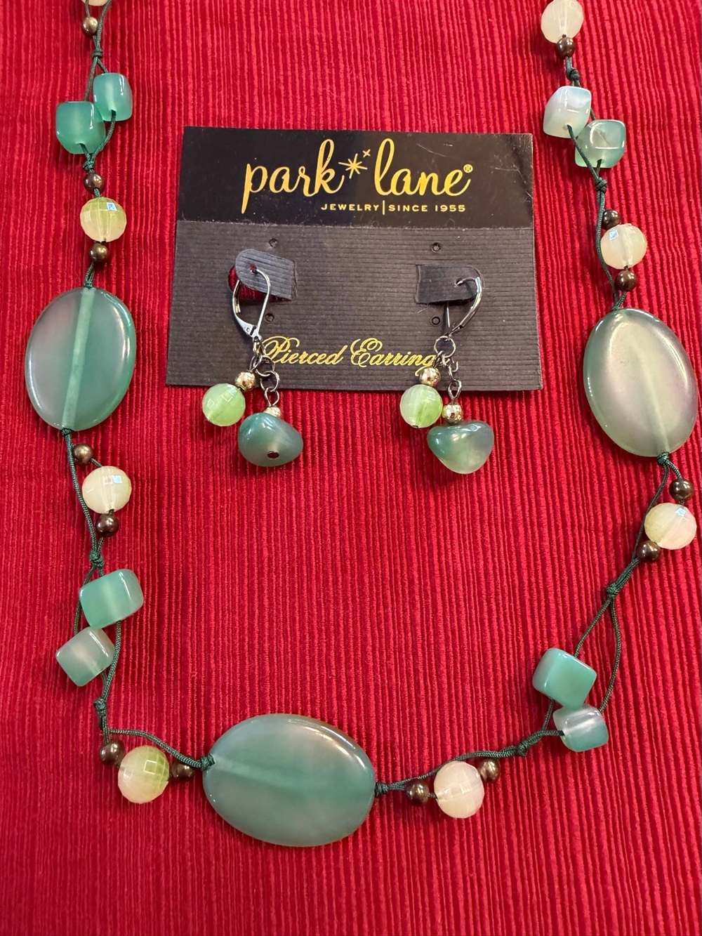 Park Lane Jade Genuine Stone Necklace & Earrings Set Retired